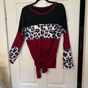 Animal print color blocked shirt